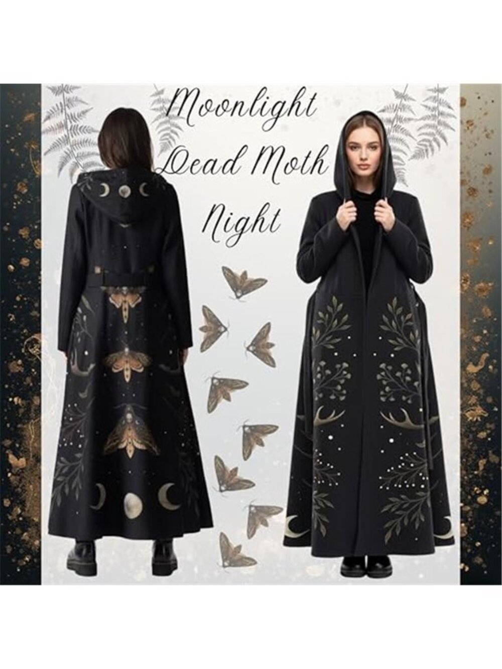 Women's Long Fleece Trench Coat Gothic Winter Open Front Belted Overcoat - Picture 5 of 6
